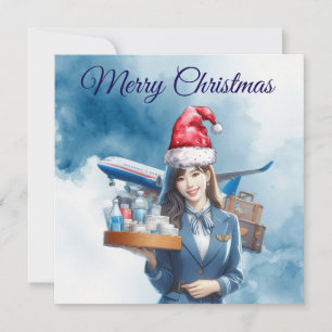 Flight attendance Air Hostess Merry Christmas Holiday Card