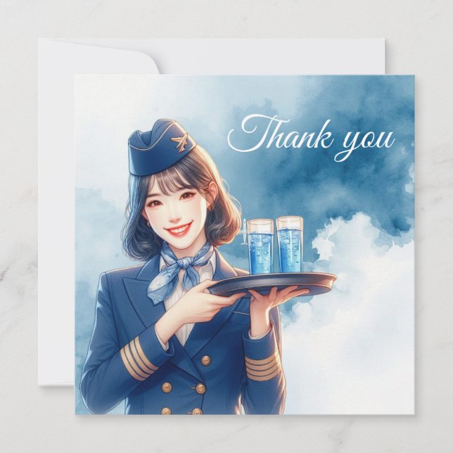 Flight attendance Air Hostess serving drinks Thank You Card (Front)