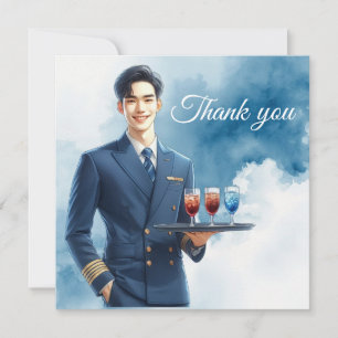 Flight attendance Air Hostess serving drinks Thank You Card