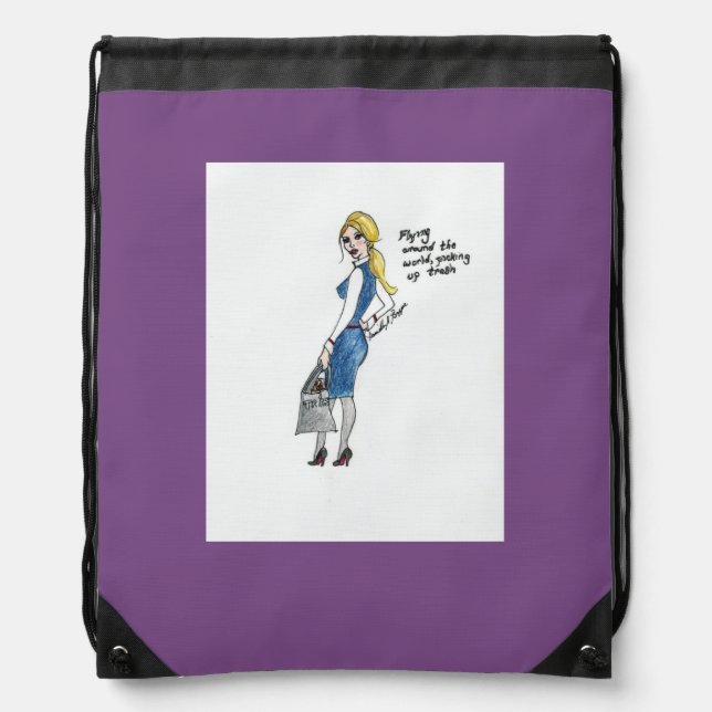 Flight attendant shoe bag. Original artwork. Drawstring Bag (Front)