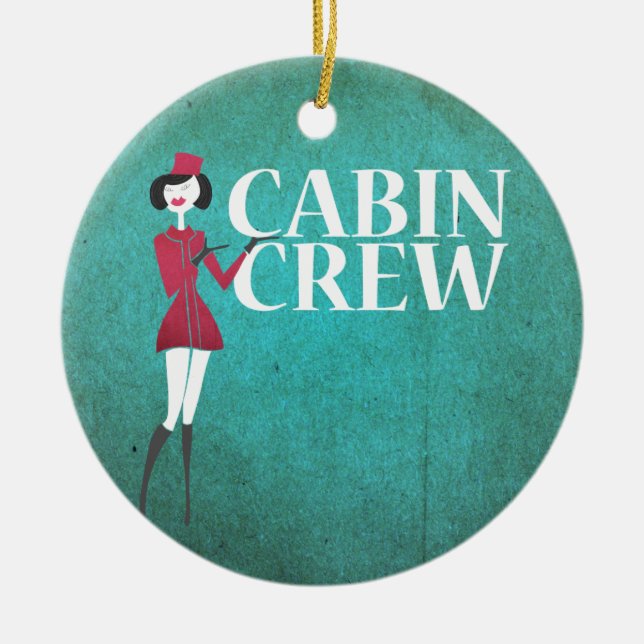 Flight Attendant with Cabin Crew Typography Ceramic Ornament (Front)