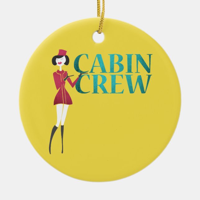 Flight Attendant with Cabin Crew Typography Ceramic Ornament (Front)