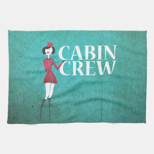 Flight Attendant with Cabin Crew Typography Kitchen Towel