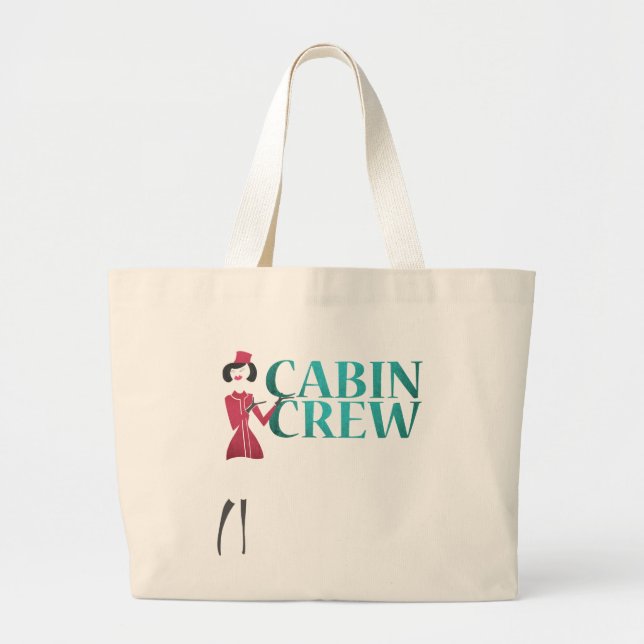 Flight Attendant with Cabin Crew Typography Large Tote Bag (Front)