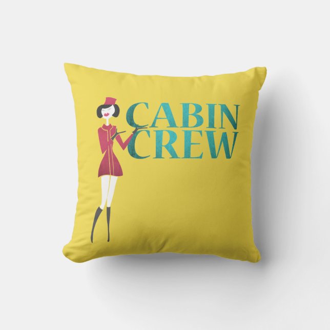 Flight Attendant with Cabin Crew Typography Throw Pillow (Front)
