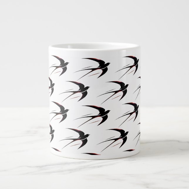 Flight Black Swallows Pattern Giant Coffee Mug (Front)