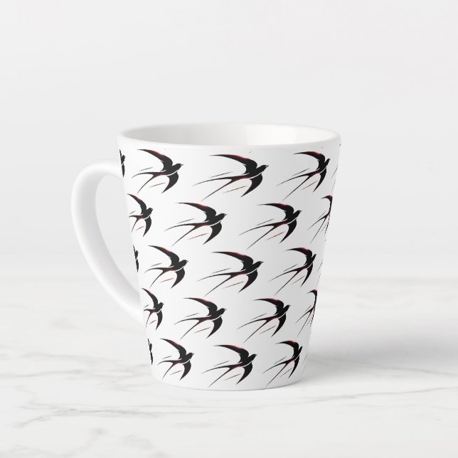 Flight Black Swallows Pattern Latte Mug (Left Angle)