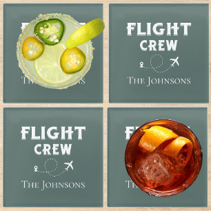 Flight Crew Airplane Fly Smokey Jade Personalized Glass Coaster