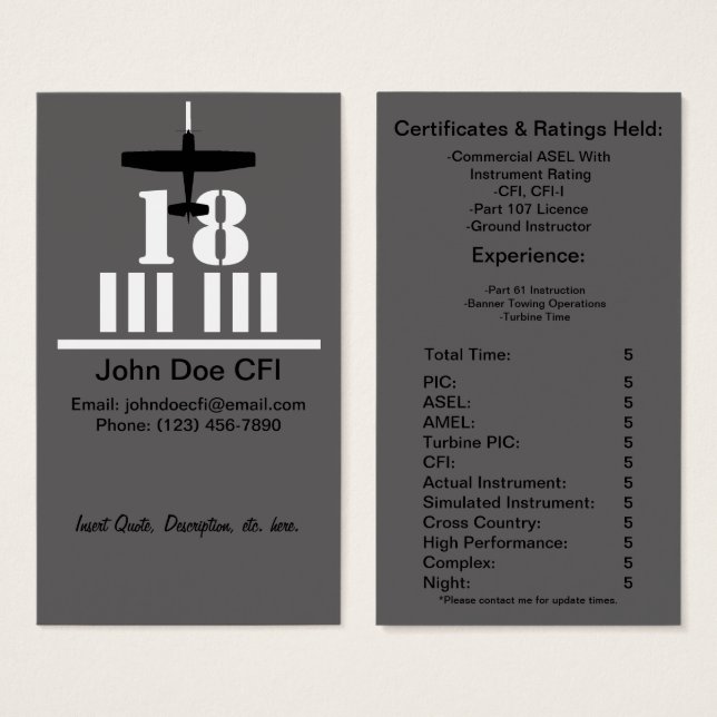Flight Instructor Business / Resume Card (Front & Back)