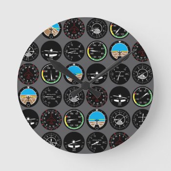 Flight Instruments Round Clock by robyriker at Zazzle