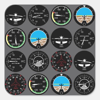 Flight Instruments Square Sticker by robyriker at Zazzle