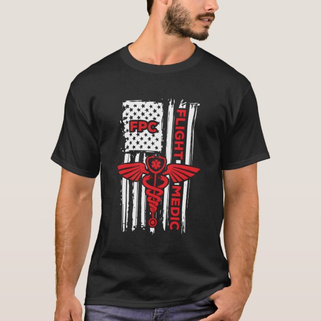 Flight Medic American Flag Flight Paramedic Emerge T-Shirt (Front)