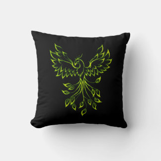 Flight of A Phoenix Green on Black Throw Pillow
