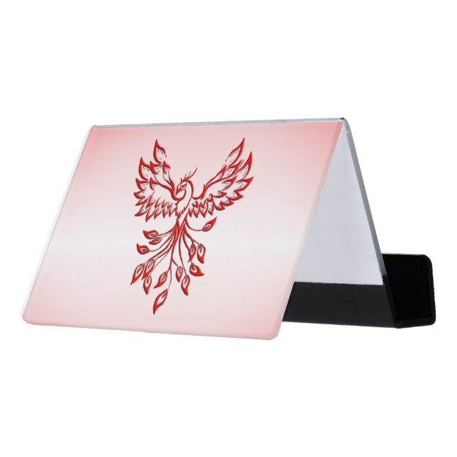 Flight of A Phoenix Red  Desk Business Card Holder (Angled Back)