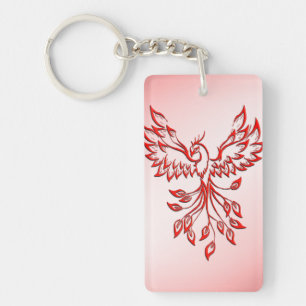 Flight of A Phoenix Red on Pink Keychain