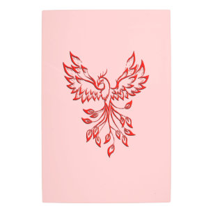 Flight of A Phoenix Red on Pink Metal Print