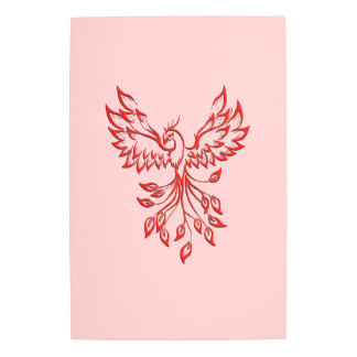 Flight of A Phoenix Red on Pink Metal Print