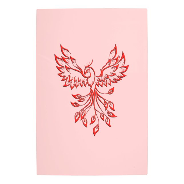 Flight of A Phoenix Red on Pink Metal Print (Front)