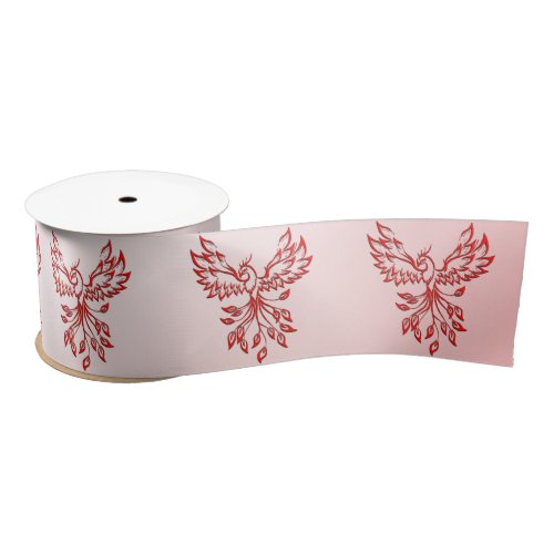 Flight of A Phoenix Red on Pink Satin Ribbon