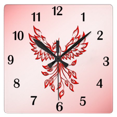 Flight of A Phoenix Red on Pink Square Wall Clock