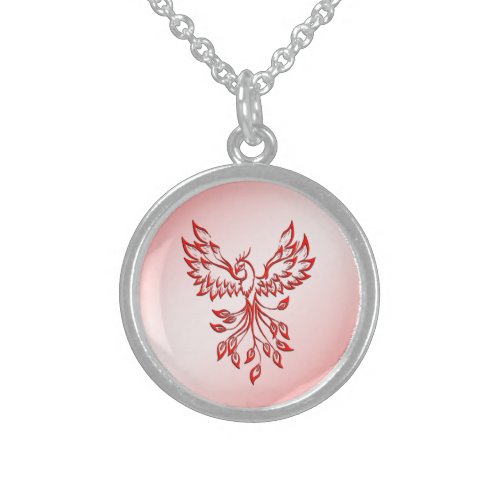 Flight of A Phoenix Red on Pink Sterling Silver Necklace