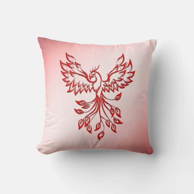 Flight of A Phoenix Red on Pink Throw Pillow (Front)