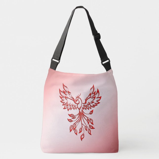 Flight of A Phoenix Red on Pink Throw Pillow Crossbody Bag (Front)
