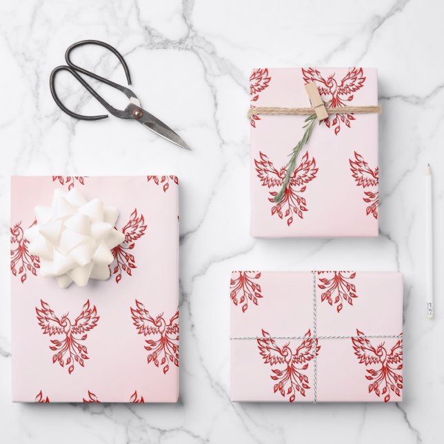 Flight of A Phoenix Red on Pink Wrapping Paper Sheets (Front)