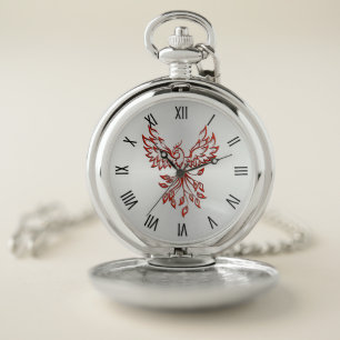 Flight of A Phoenix Silver w Roman Numerals Pocket Watch