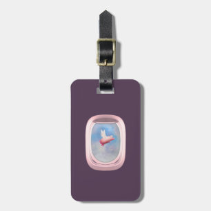 Flight of Fancy-Pig Flies Past Airplane Window Luggage Tag