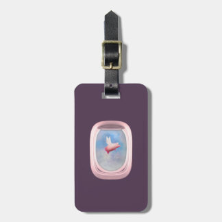 Flight of Fancy-Pig Flies Past Airplane Window Luggage Tag