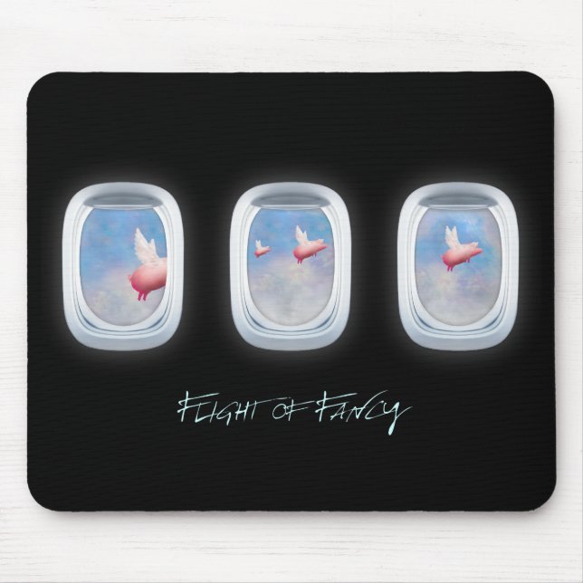 Flight of Fancy-Pigs fly past airplane windows Mouse Pad (Front)