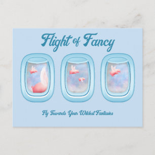 Flight of Fancy-Pigs Flying Past Airplane Window P Postcard
