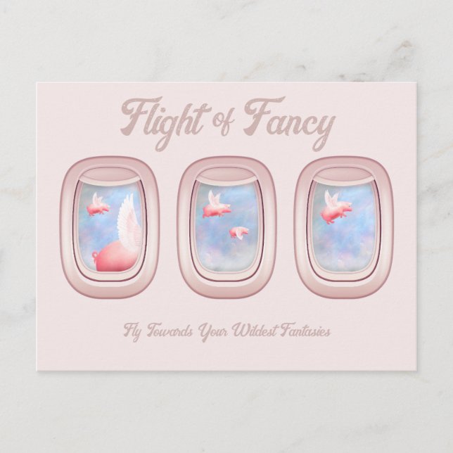 Flight of Fancy-Pigs Flying Past Airplane Window Postcard (Front)