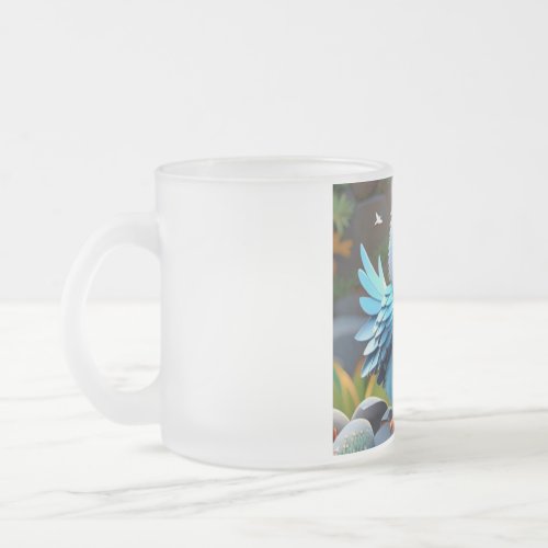  Flight of Feathered Charm _ Avian Elegance Frosted Glass Coffee Mug
