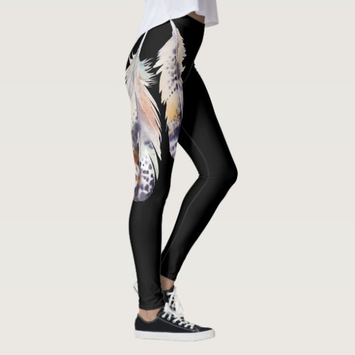  Flight of Freedom Feathers on Black Leggings