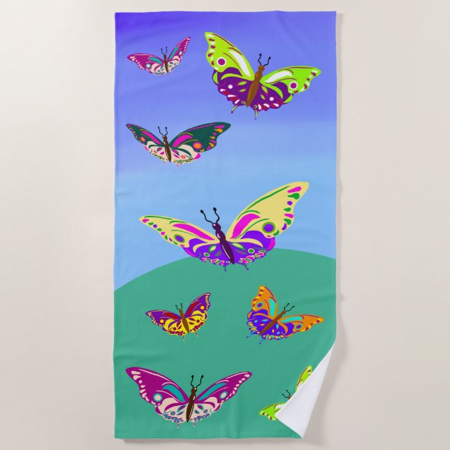 Flight of multicolored butterflies beach towel (Front)