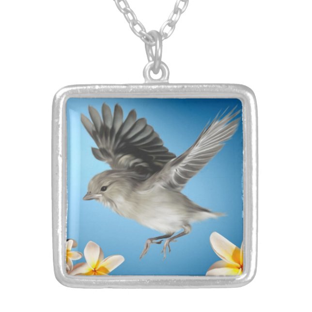 Flight Of Tiny Bird Silver Plated Necklace (Front)