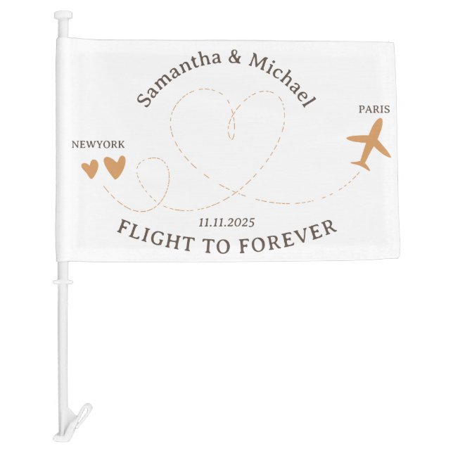 Flight Plane Travelling forever love Wedding Car Flag (Front)