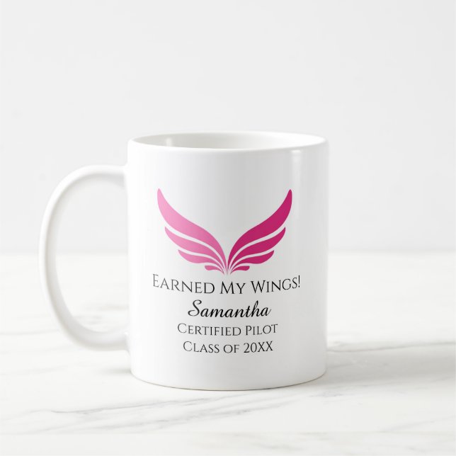 Flight School Graduation Pilot Pink Wings Aviation Coffee Mug (Left)