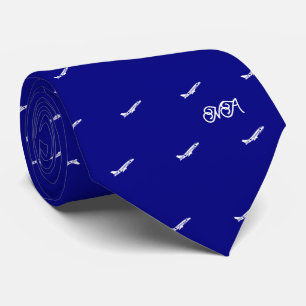 Flightline Fashion Azure AirplanesPattern Monogram Neck Tie