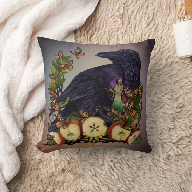 Flights of Fantasy Raven Faery  Throw Pillow (Blanket)