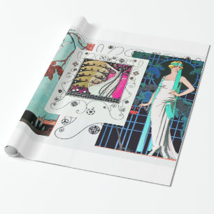 FLIGHTY BIRD / NIGHT ROSE ART DECO BEAUTY FASHION WRAPPING PAPER