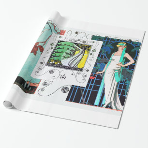 FLIGHTY BIRD / NIGHT ROSE ART DECO BEAUTY FASHION WRAPPING PAPER