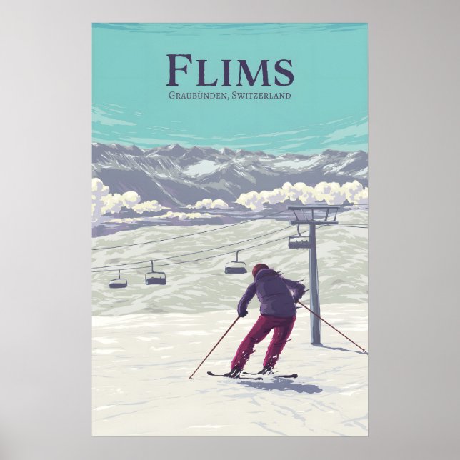 Flims Ski Resort Travel Poster (Front)