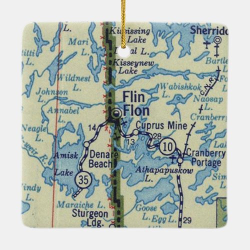 Flin Flon Manitoba Vintage Map Ceramic Ornament