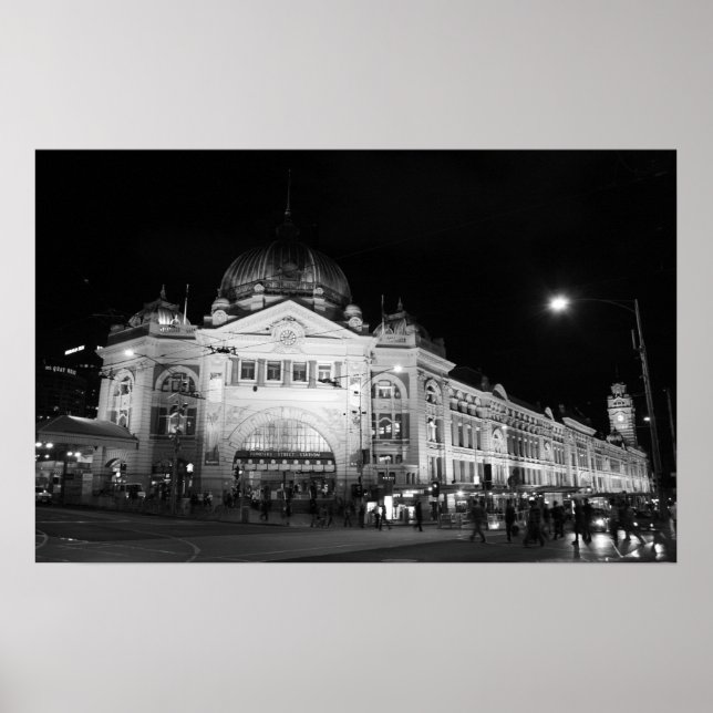 Flinders Station, Melbourne - Black & White Poster (Front)