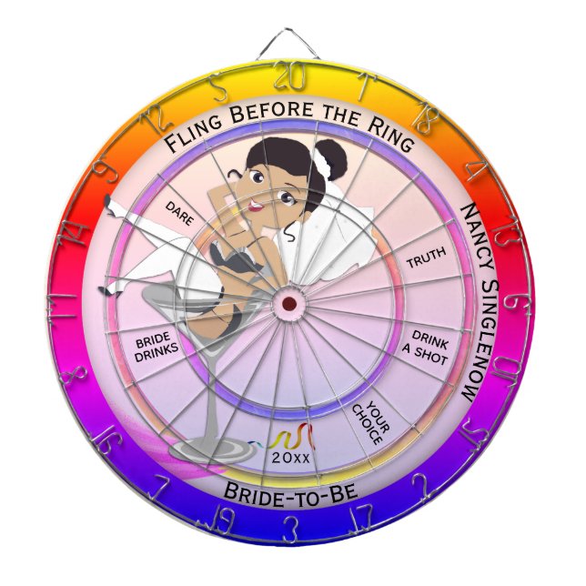 Fling Before the Ring Bachelorette Party Brunett Dart Board (Front)