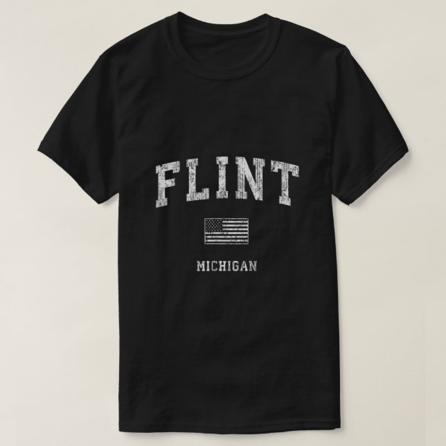 Flint Michigan MI Vintage American Flag Tee (Design Front)