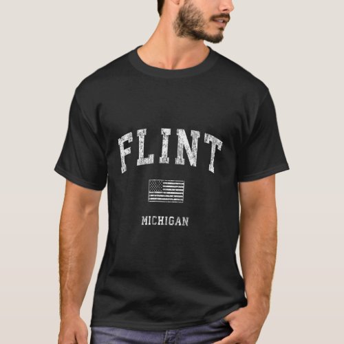 Flint Michigan MI Vintage American Flag Tee